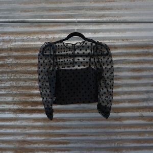 Sheer Black Polka dot Top with black camisole.